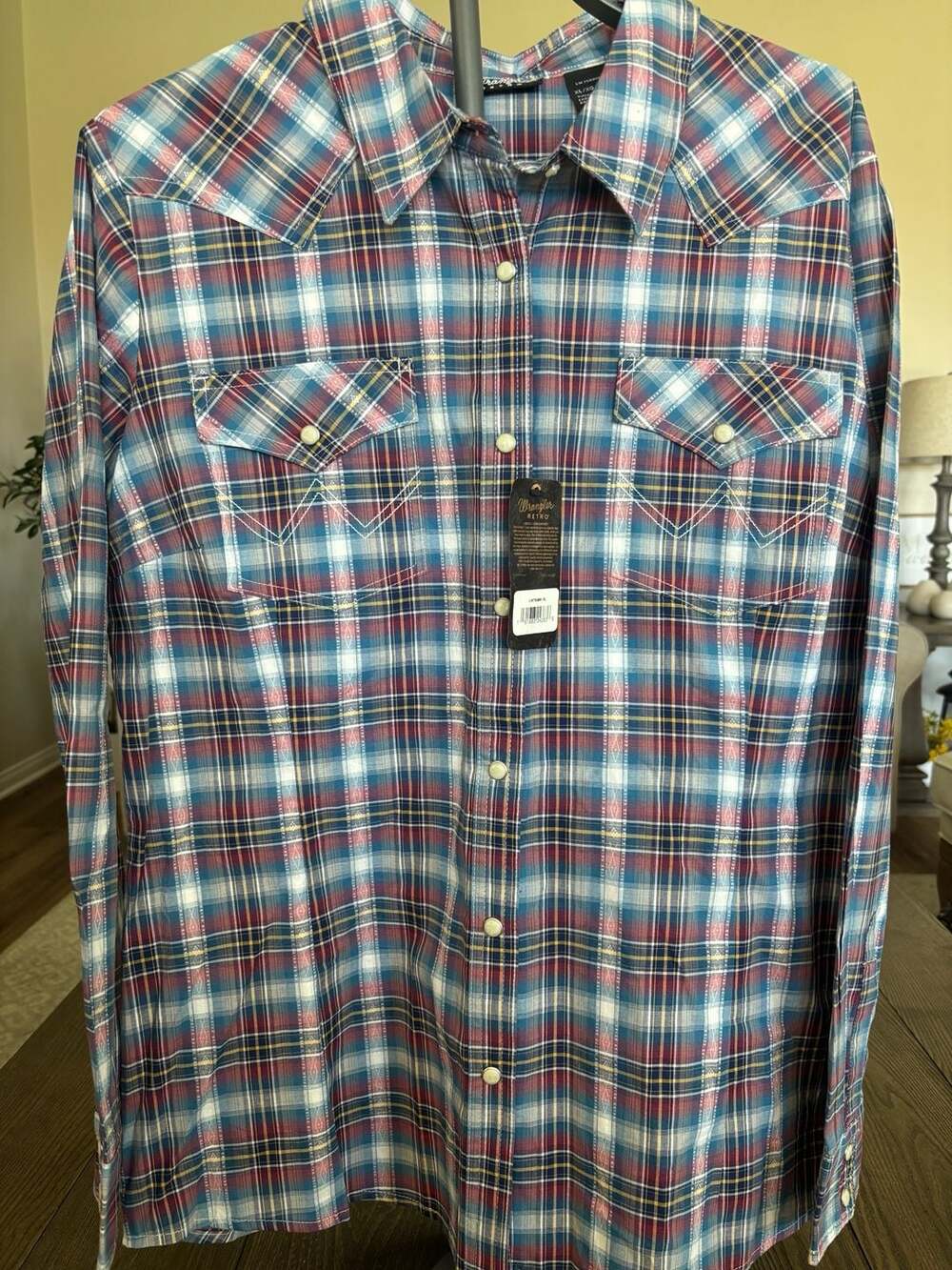 Wrangler Retro Long Sleeve Plaid Western Pearl Snap Shirt Size XL